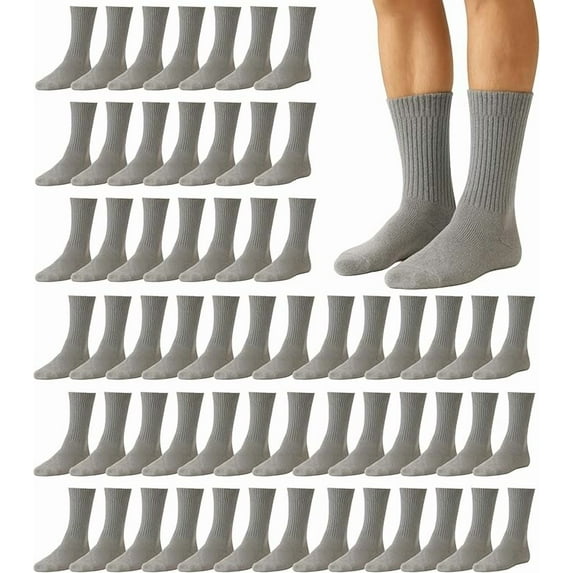 SOCKS'NBULK 60 Pairs Mens Wholesale Bulk Sports Crew, Athletic Socks Case Pack Options, 13-10 (Gray Crew)