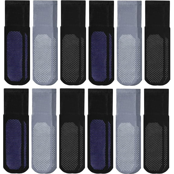 SOCKS'NBULK 60 Pairs Of Loose Fit Gripper Bottom Diabetic Non-Skid Slipper Black Socks, Grippy Hospital Sock, Wholesale Bulk (60 Pairs Gripper Mens - Neutral, One Size)