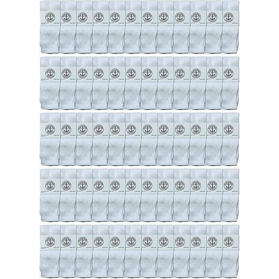 SOCKS'NBULK 60 Pairs Wholesale Bulk Sport Cotton Crew, Ankle, Athletic Kids Tube Socks White Size 6-8