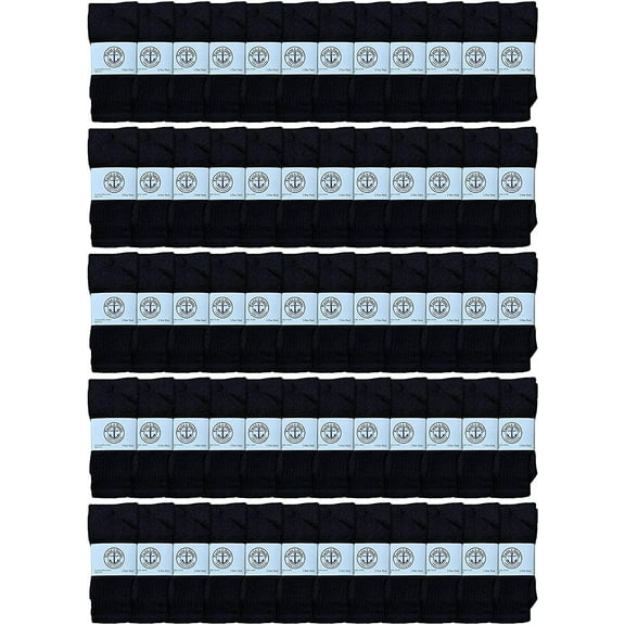 SOCKS'NBULK 60 Pairs Wholesale Bulk Sport Cotton Crew, Ankle, Tube Socks for Kids"Sock Size 6-8" (Kids -Black Tube Size 6-8)