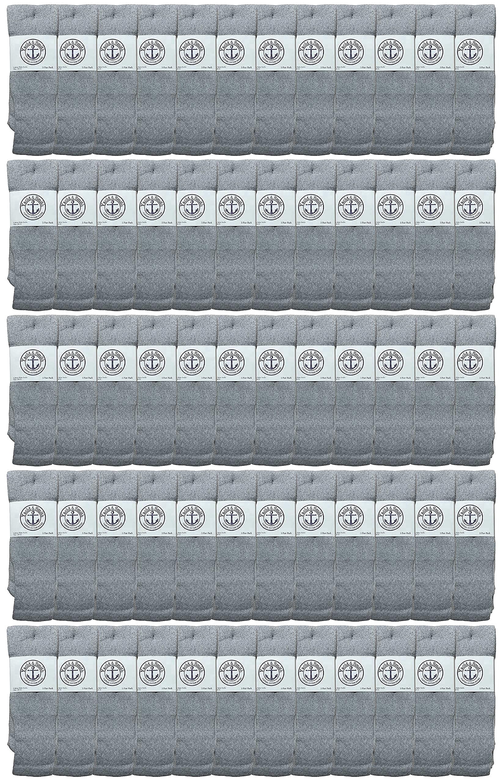 SOCKS'NBULK 60 Pairs Wholesale Bulk Sport Cotton Mens Crew, Ankle Socks, Value Deal, Size 10-13 (MENS GRAY TUBE)