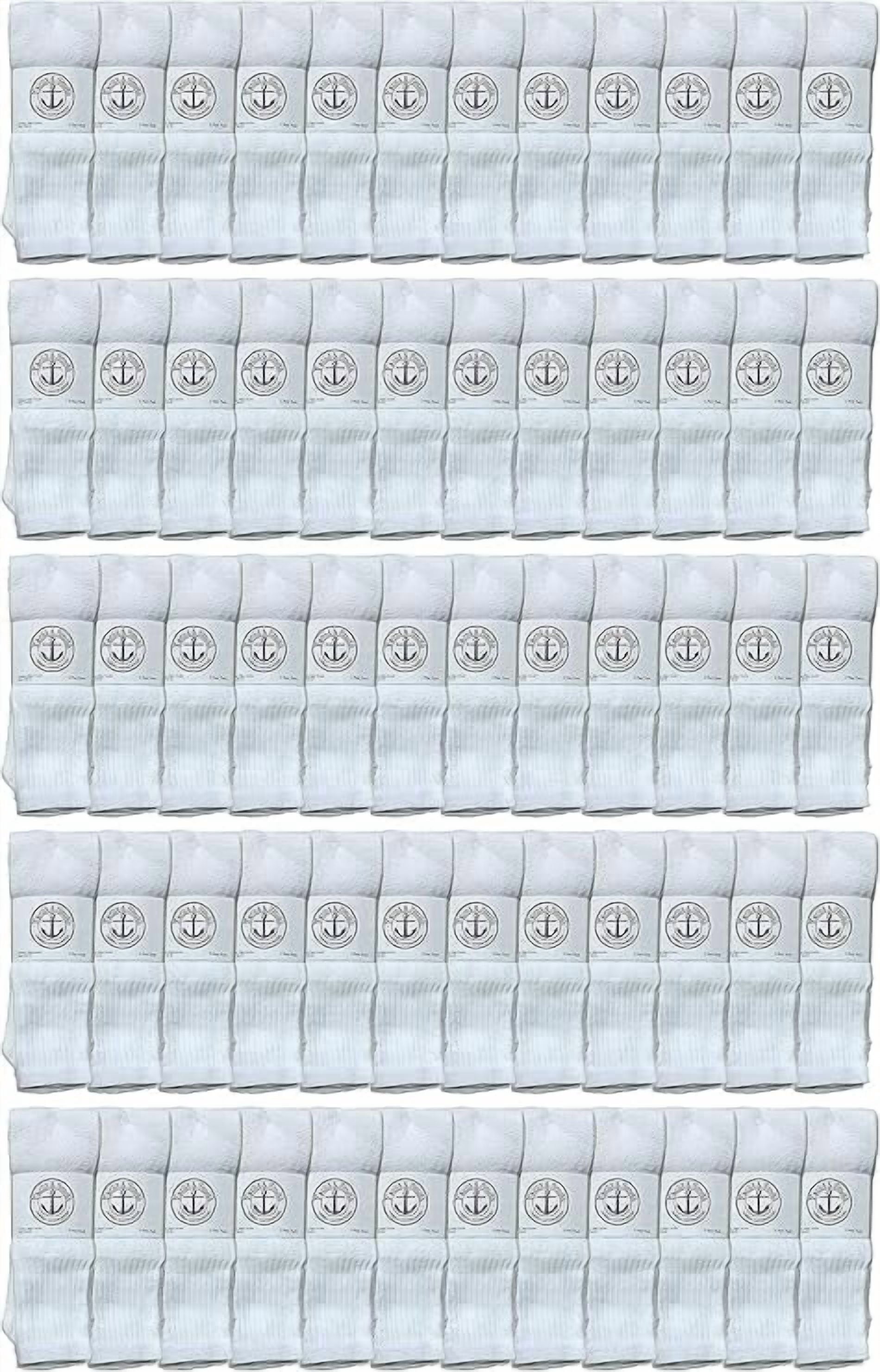 SOCKS'NBULK 60 Pairs Wholesale Bulk Sport Cotton Mens Crew, Ankle Socks, Value Deal, Size 10-13 (MENS WHITE TUBE)