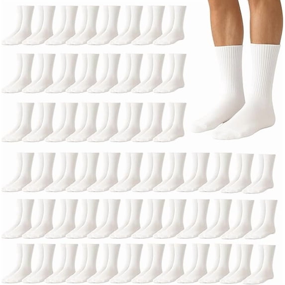 SOCKS'NBULK 60 Pairs Wholesale Bulk Sport Cotton Mens Crew, Ankle, Tube Socks, Size 10-13 (Mens White Crew Gray Heel Toe)