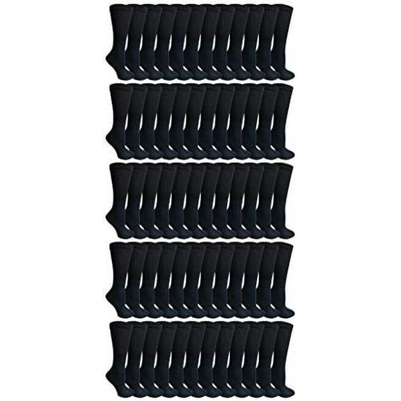 SOCKS'NBULK 60 Pairs Wholesale Bulk Sport Cotton Unisex Crew, Ankle, Tube Socks, Men Woman Children Sock Size 10-13" (Kids Black Crew 6-8)