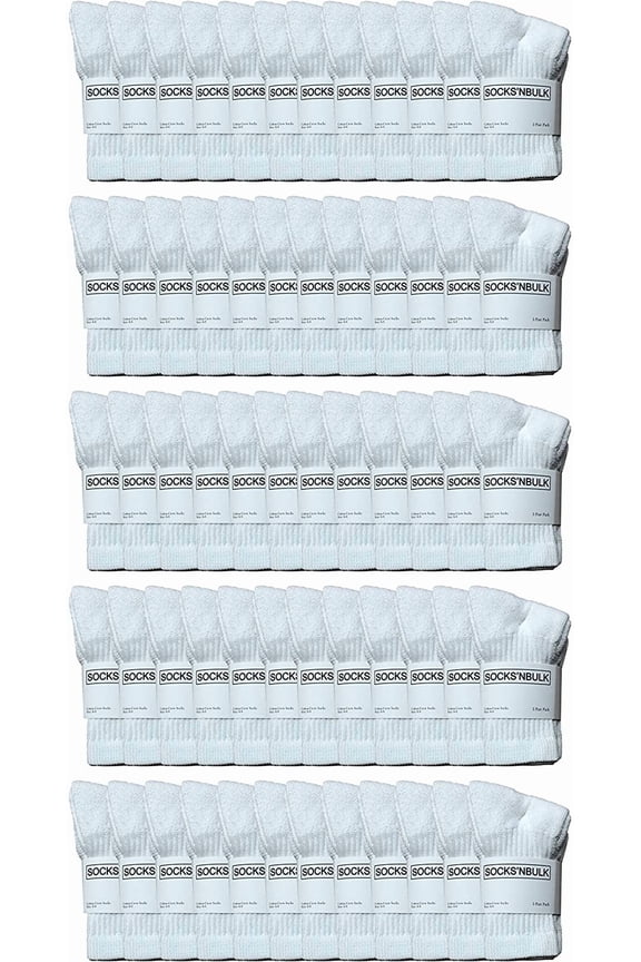 60 Pairs of Kids Sports Crew Socks, Wholesale Bulk Pack Sock for Boys & Girls, by SOCKS'NBULK (6-8 Boys, White)