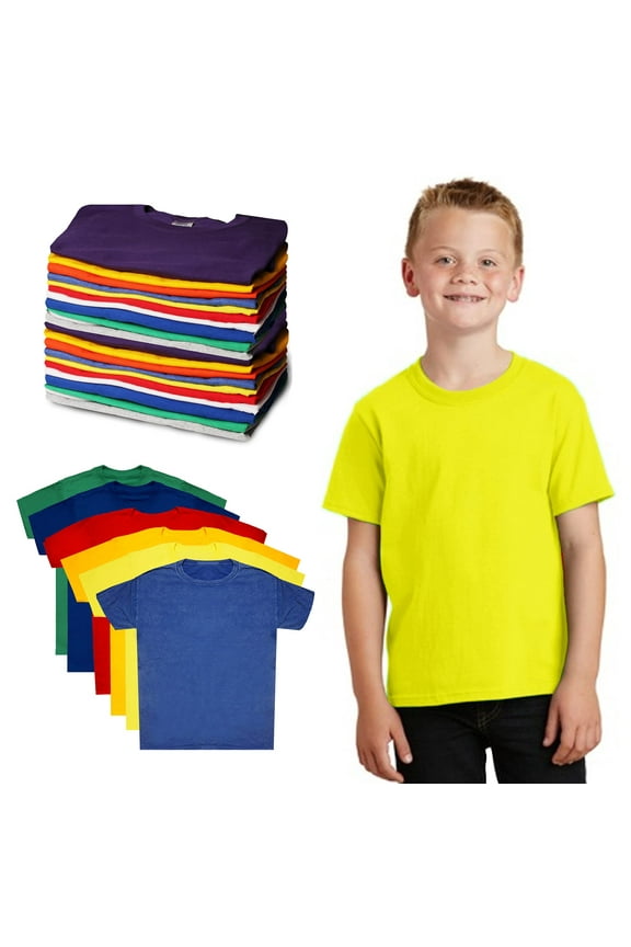 72 Pack Kids Cotton Tshirts Bulk, Wholesale Childrens T-Shirts, Mixed Assorted Sizes and Colors, Unisex Children Tees, Lightweight Tshirt Packs for Boys Girls