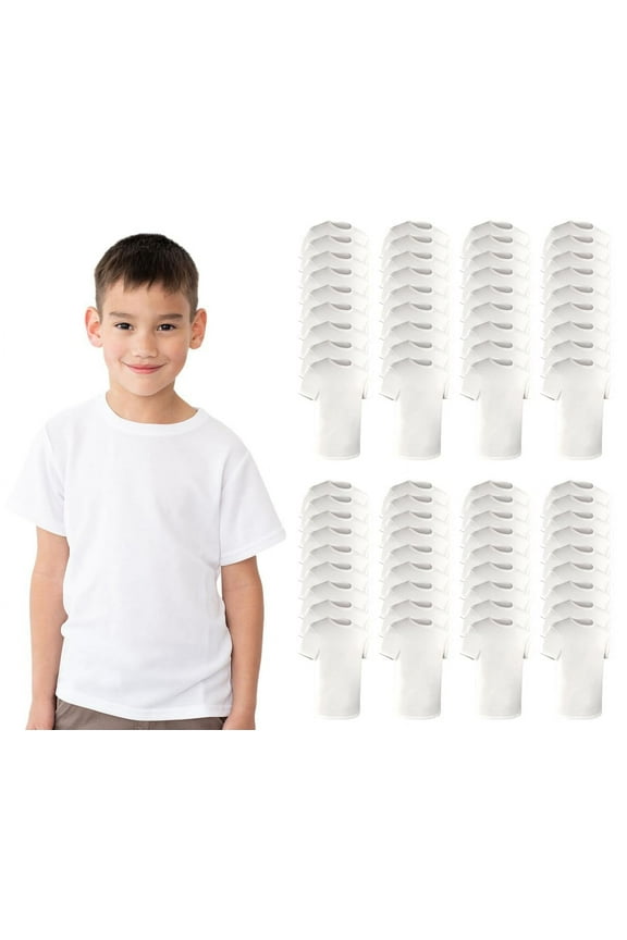 72 Pack Kids Cotton Tshirts Bulk, Wholesale Childrens T-Shirts, Mixed Assorted Sizes and White Color, Unisex Children Tees, Lightweight Tshirt Packs for Boys Girls White Assorted Sizes