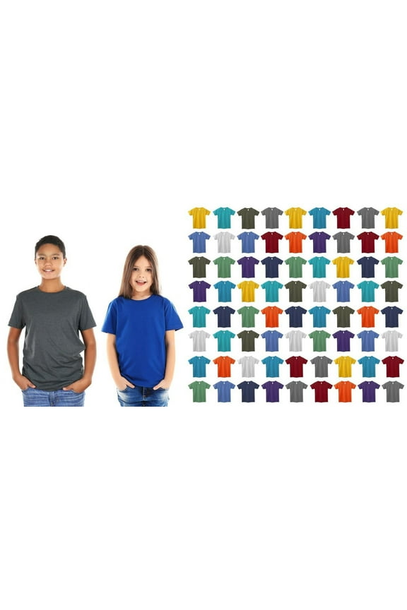 72 Pack Kids Cotton Tshirts Bulk, Wholesale Unisex Children Tees, Lightweight Tshirt Packs for Boys Girls