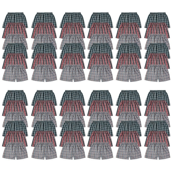 SOCKS'NBULK 72 Pack Wholesale Men's Tag Free Woven Boxer Shorts, Relaxed Fit, Underwear Bulk for Men, Donations Shelters Assorted Color Cases (X-Large)