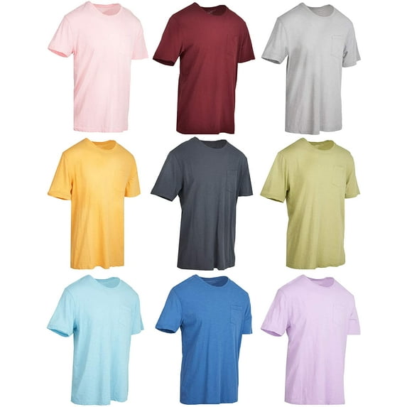 SOCKS’NBULK 9 Pack of Mens Cotton Slub Pocket Tees Tshirt, T-shirts in bulk Wholesale, Colorful Packs (Large)