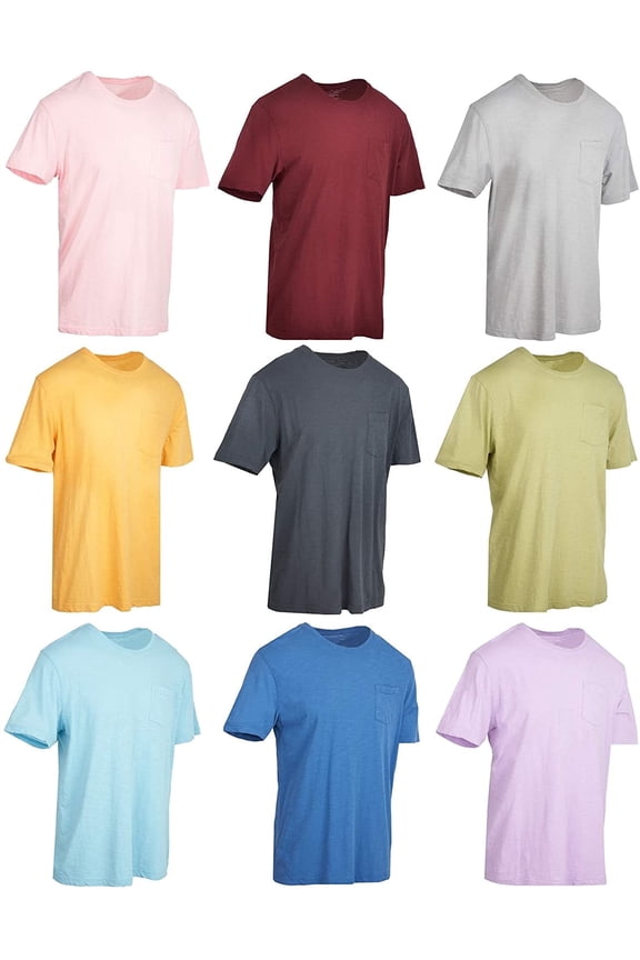 SOCKS’NBULK 9 Pack of Mens Cotton Slub Pocket Tees Tshirt, T-shirts in bulk Wholesale, Colorful Packs (Small)