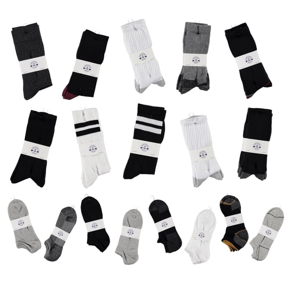 SOCKS'NBULK 96 Pairs Wholesale Sample Socks Mens, Crew and Ankle Socks - Mixed Assorted Random Colors Wholesale Lot Bulk, Great for Donating Shelters