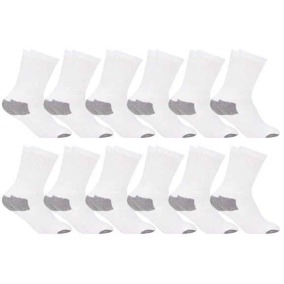 SOCKS'NBULK Big & Little Kids Lightweight Cotton Crew Socks Bulk, Homeless Donation Cheap, Wholesale Sock (12 Pairs White Big Kids / Gray Heel and Toe)