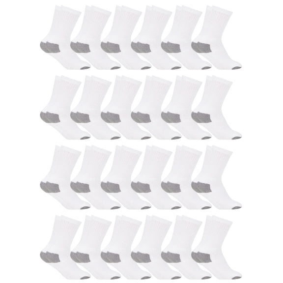 SOCKS'NBULK Big & Little Kids Lightweight Cotton Crew Socks Bulk, Homeless Donation Cheap, Wholesale Sock (24 Pairs White Big Kids / Gray Heel and Toe)