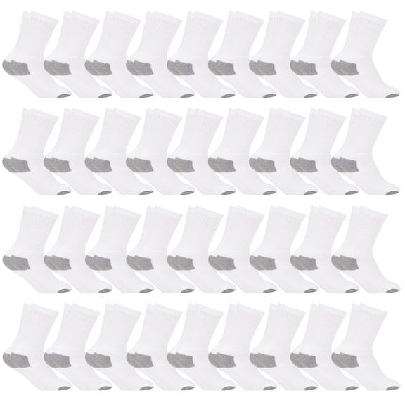 SOCKS'NBULK Big & Little Kids Lightweight Cotton Crew Socks Bulk, Homeless Donation Cheap, Wholesale Sock (36 Pairs White Big Kids / Gray Heel and Toe)