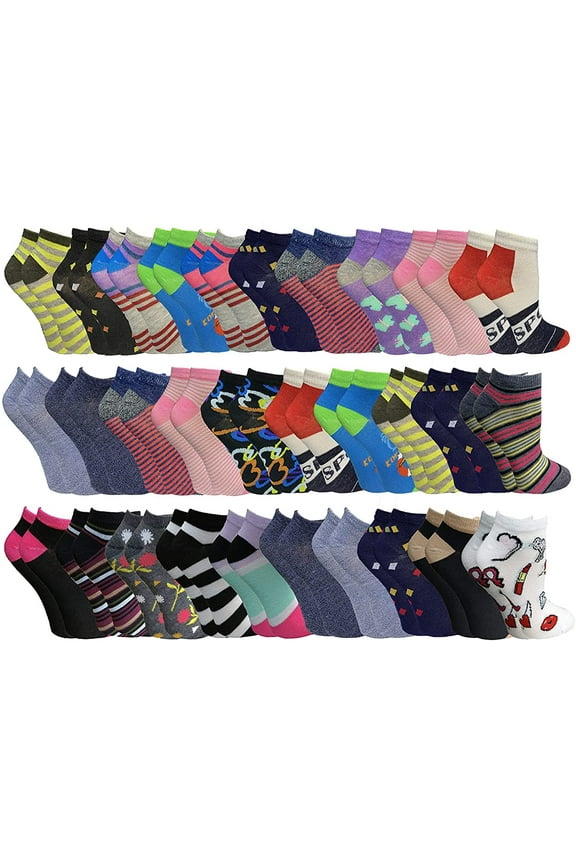 Bulk Patterned Funky Ankle Socks, Low Cut, Footie Sock, Stripes Motifs Colorful Patterns, Wholesale Packs (240)