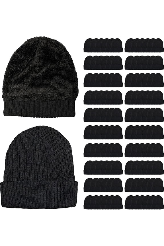 Faux Fur Lined Winter Beanies for Men and Women, Bulk Wholesale Warm Sherpa Lining