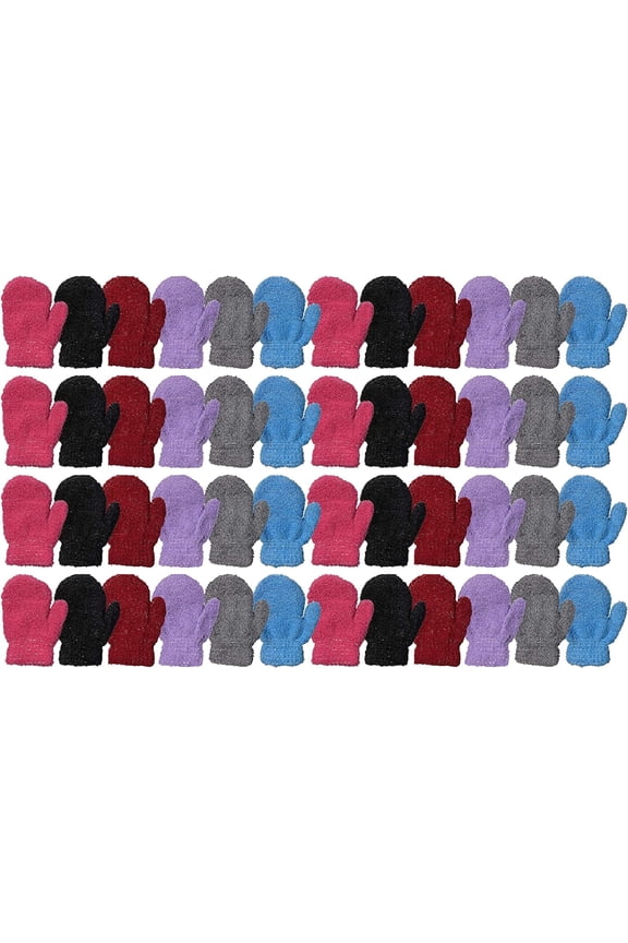 Kids Fuzzy Mittens, Warm Soft Mitten For Toddlers Children, Bulk (Assorted, 12 Pack)