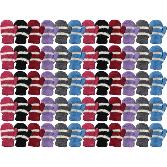 SOCKS'NBULK Kids Fuzzy Mittens, Warm Soft Mitten For Toddlers Children, Bulk (Assorted, 120 Packs)