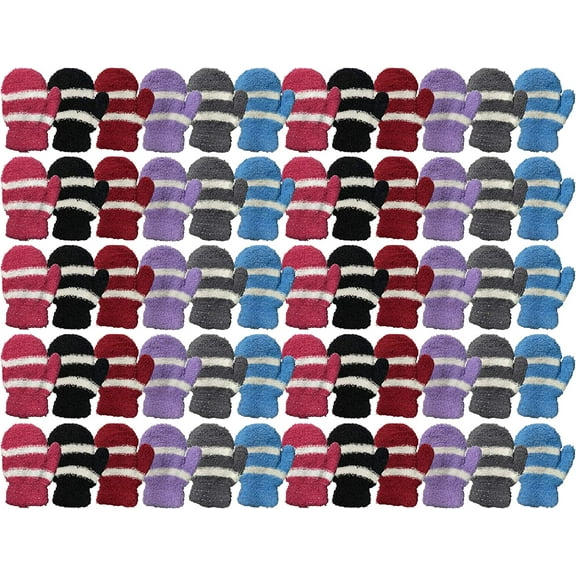 SOCKS'NBULK Kids Fuzzy Mittens, Warm Soft Mitten For Toddlers Children, Bulk (Assorted, 24 Packs)