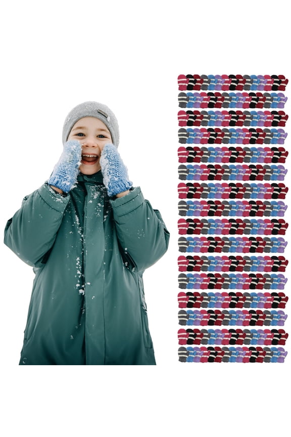 Kids Fuzzy Mittens, Warm Soft Mitten for Toddlers Children, Bulk (Assorted, 240 Packs)