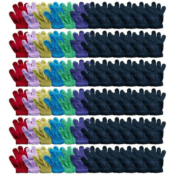 SOCKS'NBULK Kids Gloves & Mittens in Bulk, Winter Striped Children Age 3-8 (72 Pairs Assortment Gloves)
