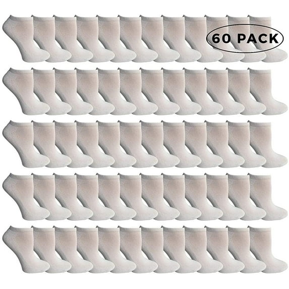 SOCKS'NBULK Kids No Show Socks, Soft Sports Socks In Bulk, (Size 6-8) (White, 60)