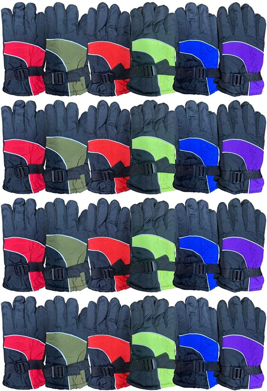 SOCKS'NBULK Kids Ski Glove, Fleece Lined Water Resistant Bulk Kids Winter Gloves (24 Pack Assorted)