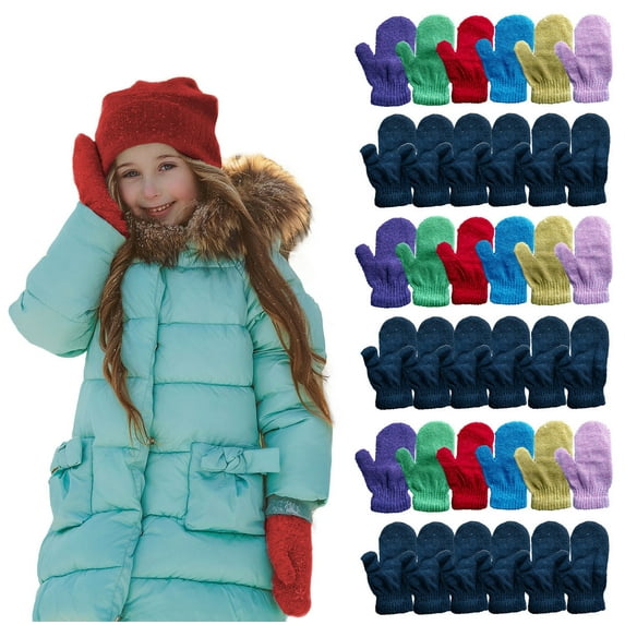 SOCKS'NBULK Kids Warm Winter Colorful Magic Stretch Gloves And Mittens For 3-8 Age Kids (36 Pairs Pack B)