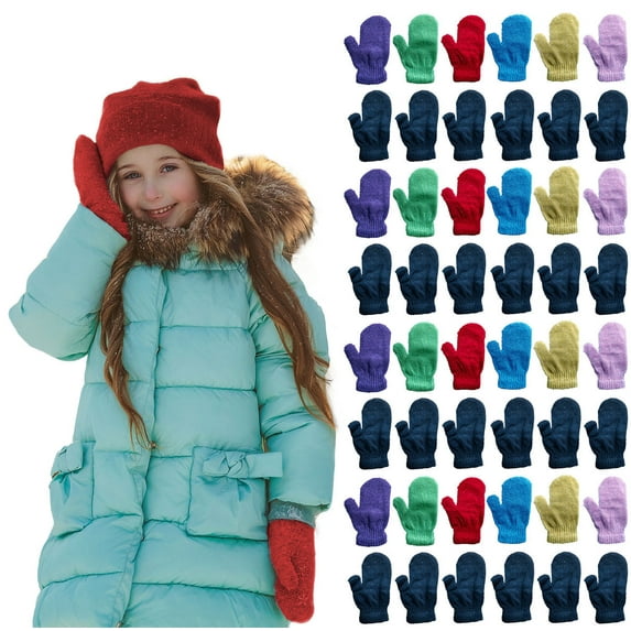 SOCKS'NBULK Kids Warm Winter Colorful Magic Stretch Gloves And Mittens For 3-8 Age Kids (48 Pairs Pack B)