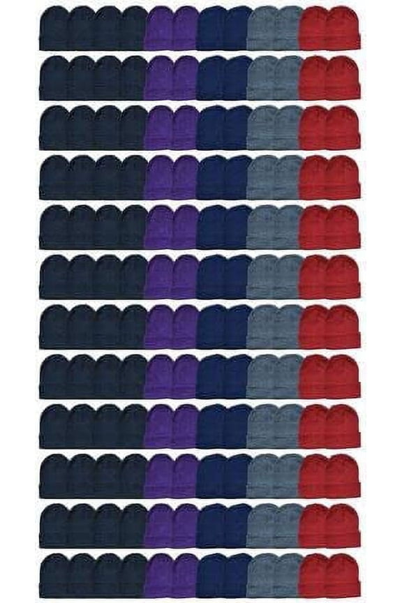 Kids Winter Beanie Hat Assorted Colors Bulk Pack Warm Acrylic Cap (144 Pack Kids Dark Beanies)
