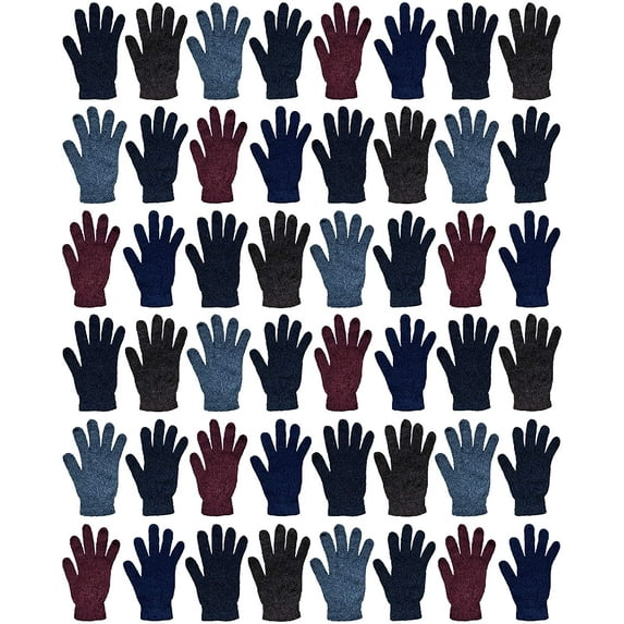SOCKS'NBULK Men's Knit Winter Gloves Assorted Solid Colors, Warm Acrylic Gloves