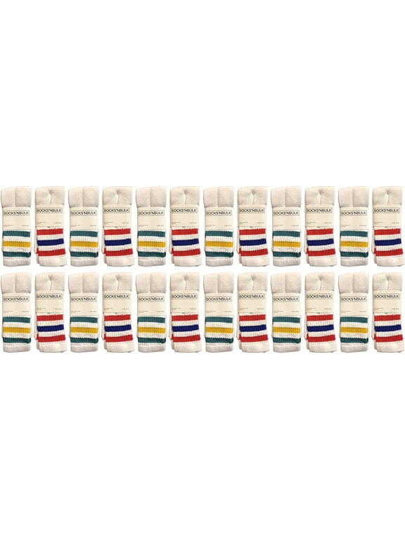 Men's & Women's Wholesale Bulk Cotton Tube Socks, Referee Style, by SOCKS'NBULK (24 Pairs Assorted, Womens 9-11 (Shoe size 5-10))