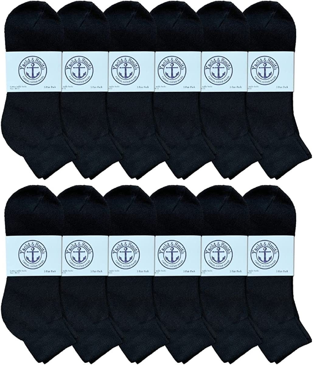 SOCKS’NBULK Mens Black Quarter Ankle Athletic Socks for Men, Size 10-13
