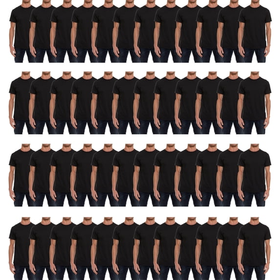 SOCKS'NBULK Mens Cotton Crew Neck Short Sleeve Casual T-Shirts Black Color Lightweight Bulk Pack 48 (Black, Small)