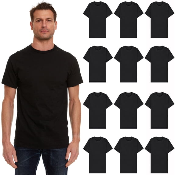 SOCKS'NBULK Mens Cotton Crew Neck Short Sleeve Casual T-Shirts Black Lightweight Bulk Pack 12 (Black, 3X-Large)