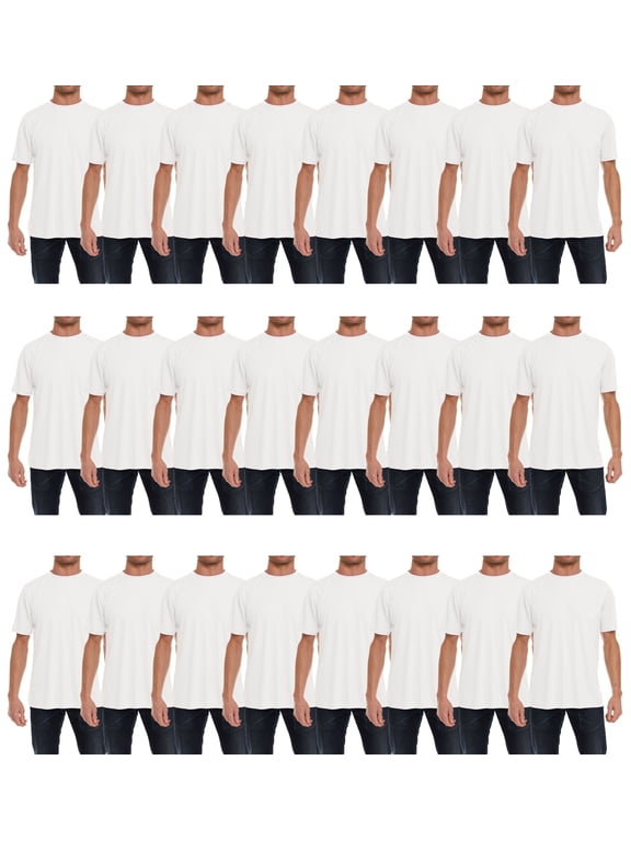 24 Pack Mens Cotton Crew Neck Short Sleeve Casual T-Shirts White Lightweight Bulk (White, Medium)