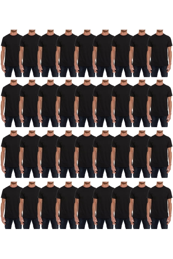 SOCKS'NBULK Mens Cotton Crew Neck Short Sleeve T-Shirts Black Colors Bulk Pack (36 Pack - Medium)