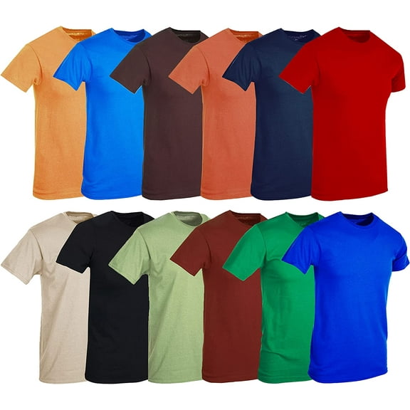 SOCKS'NBULK Mens Cotton Crew Neck Short Sleeve T-Shirts Mix Colors Bulk (12 Pack Mix Short Sleeve, Medium)