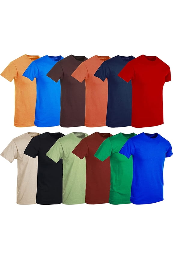 Mens Cotton Crew Neck Short Sleeve T-Shirts Mix Colors Bulk (12 Pack Mix Short Sleeve, Medium)