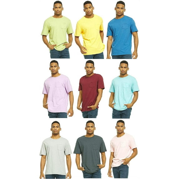 SOCKS'NBULK Mens Cotton Crew Neck Short Sleeve T-Shirts Mix Colors Bulk (9 Pack Pocket Tee Slub, 3X-Large)