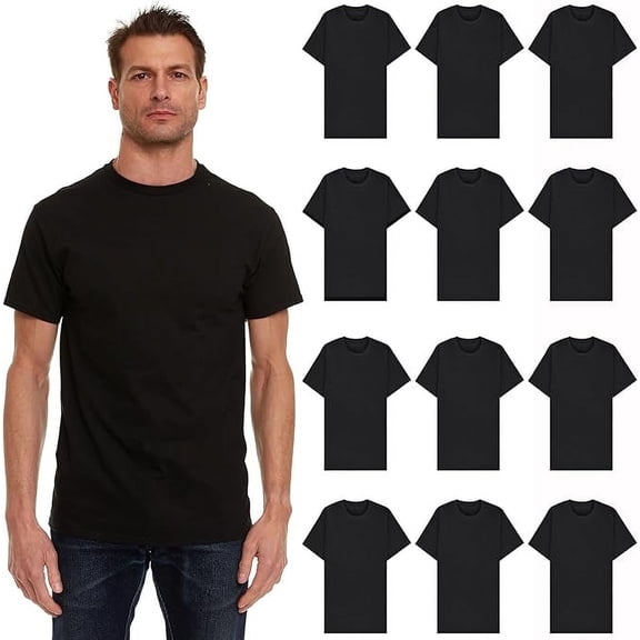 SOCKS'NBULK Mens Cotton Crew Neck Short Sleeve T-Shirts Black Colors Bulk Pack (12 Pack - Medium)