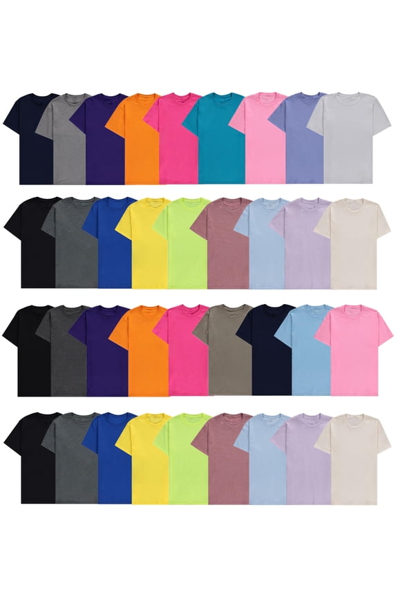 SOCKS'NBULK 36 Pack Mens Classic Crew Neck Soft Cotton Short Sleeve T-Shirts Tees Mix Colors Bulk Size (Mix, Small)