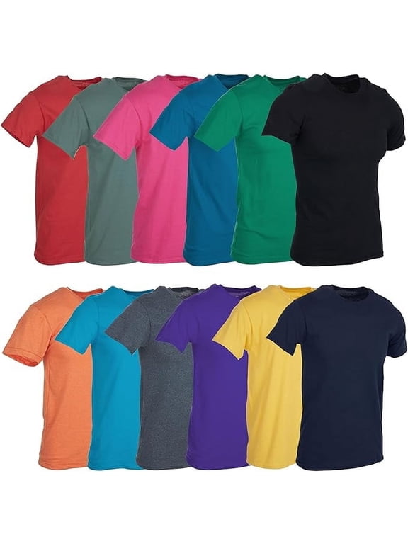 SOCKS'NBULK Mens Cotton Crew Neck Short Sleeve T-Shirts Mix Colors Bulk Pack Value Deal - 12 Pack Mix - Large
