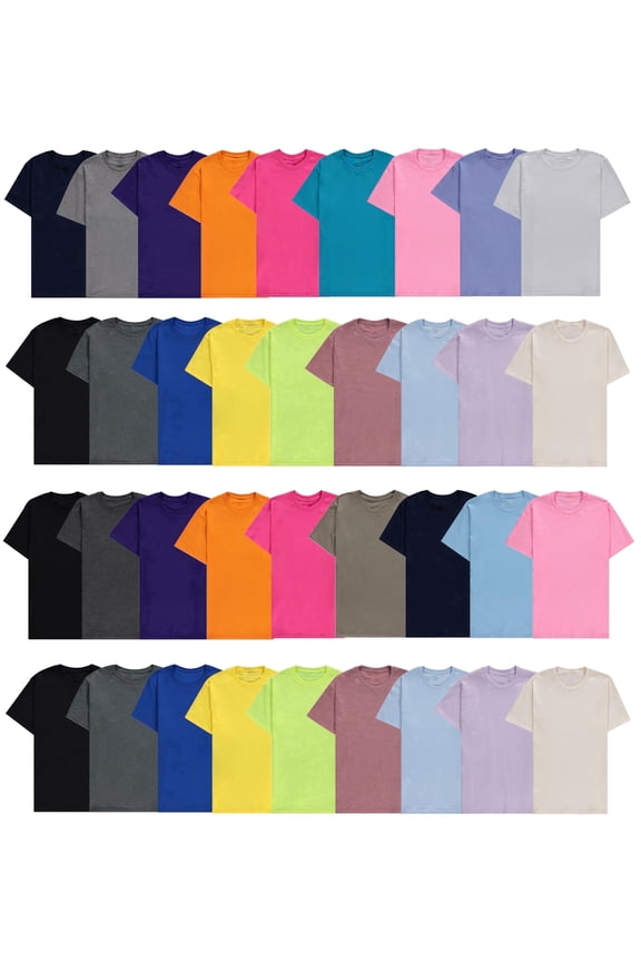 36 Pack Mens Classic Crew Neck Soft Cotton Short Sleeve T-Shirts Tees Mix Colors Bulk Size (Mix, 3X-Large)