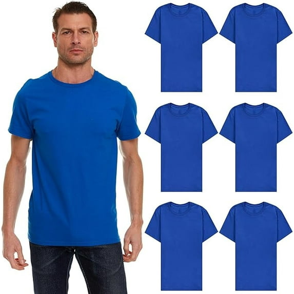 SOCKS'NBULK 6 Pack Mens Cotton Crew Neck Short Sleeve Casual T-Shirts Royal Blue Lightweight Bulk (Royal Blue, Large)