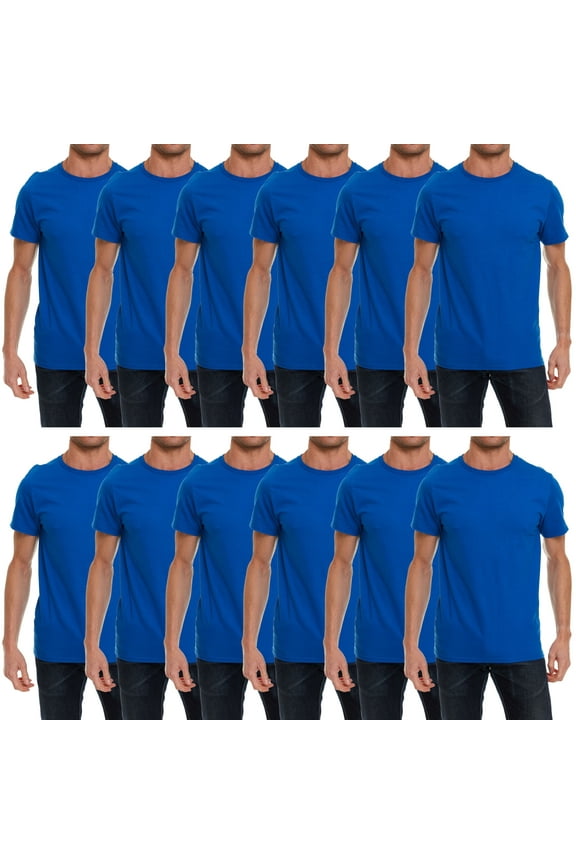 Mens Cotton Crew Neck Short Sleeve T-Shirts Royal Blue Color Bulk Pack Value Deal (12, Large)