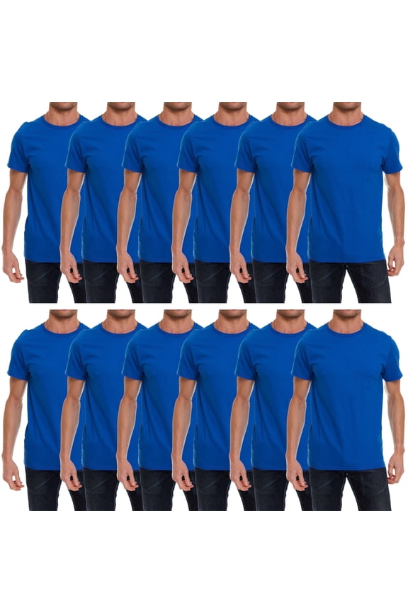 Mens Cotton Crew Neck Short Sleeve T-Shirts Royal Blue Color Bulk Pack Value Deal (12, Medium)