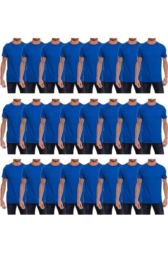 Mens Cotton Crew Neck Short Sleeve T-Shirts Royal Blue Color Bulk Pack Value Deal (24, Small)
