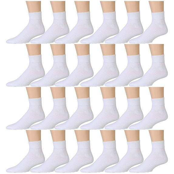 SOCKS'NBULK Mens Cotton Diabetic Ankle Socks, Loose Fit Top Non-Binding Medical Socks (36 Pack White Ankle, Men (10-13))